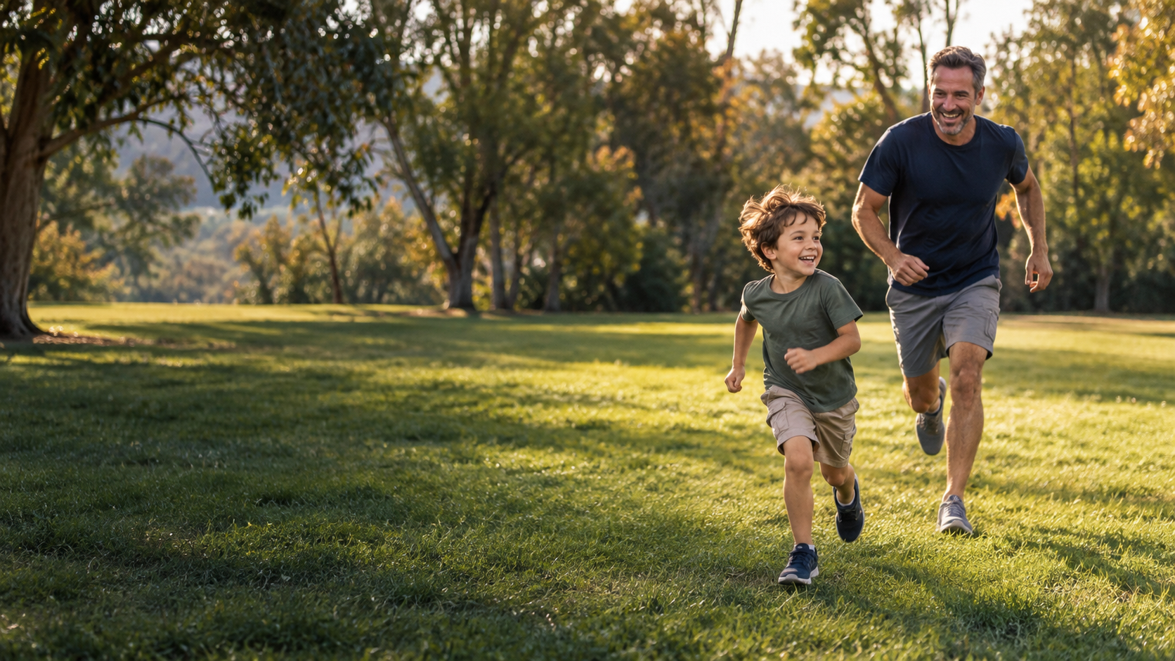 A father playing with his child in a park