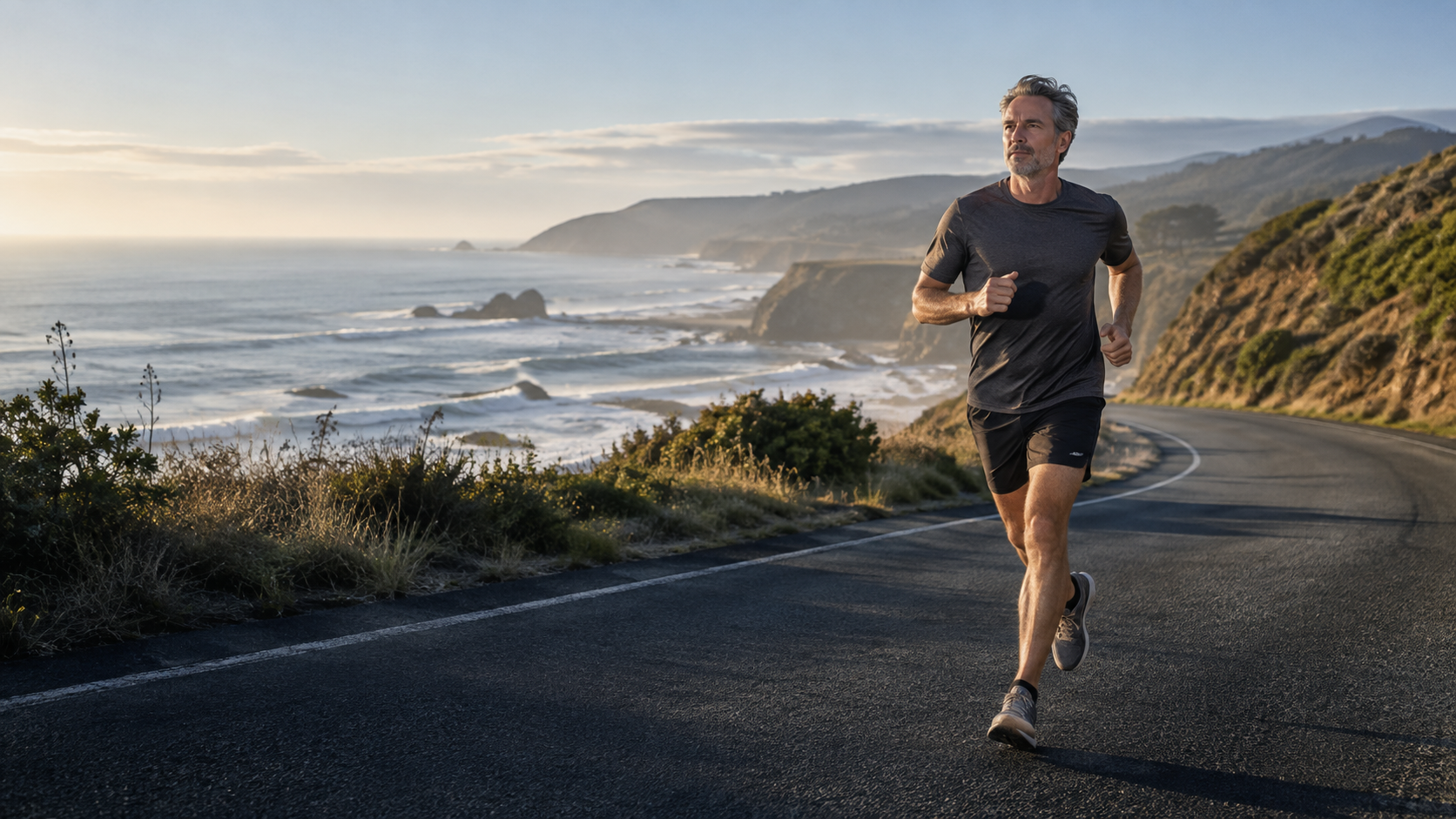 A middle-aged man exercising outdoors