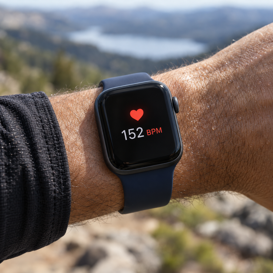 Apple Watch displaying a live heart rate during exercise
